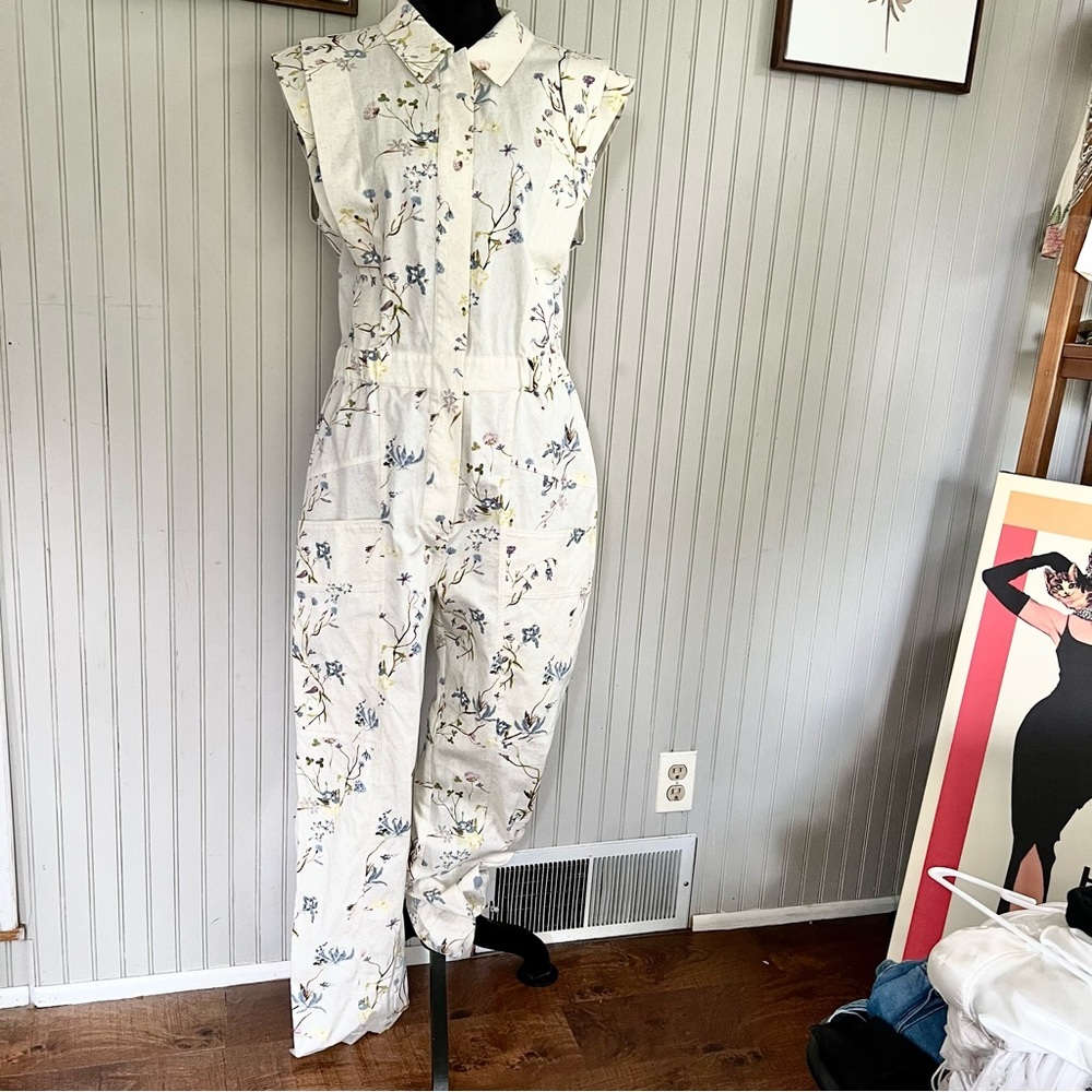 Scotch & Soda White Floral Utility Jumpsuit Sleeveless NWOT - Picture 4 of 14